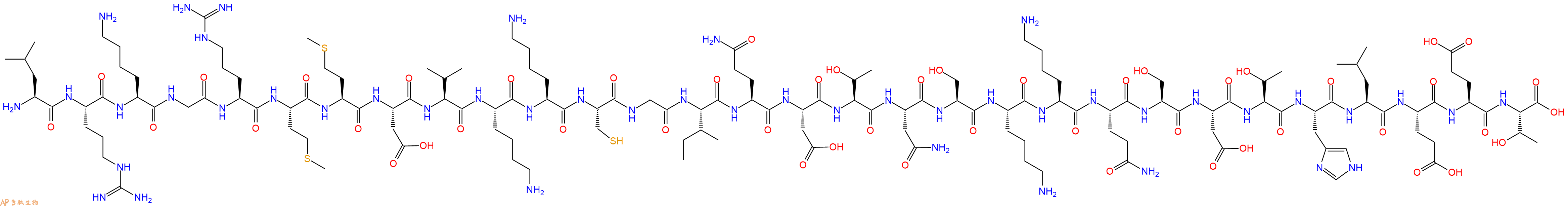 专肽生物产品H2N-Leu-Arg-Lys-Gly-Arg-Met-Met-Asp-Val-Lys-Lys-Cys-Gly-Ile-Gln-Asp-Thr-Asn-Ser-Lys-Lys-Gln-Ser-Asp-Thr-His-Leu-Glu-Glu-Thr-OH