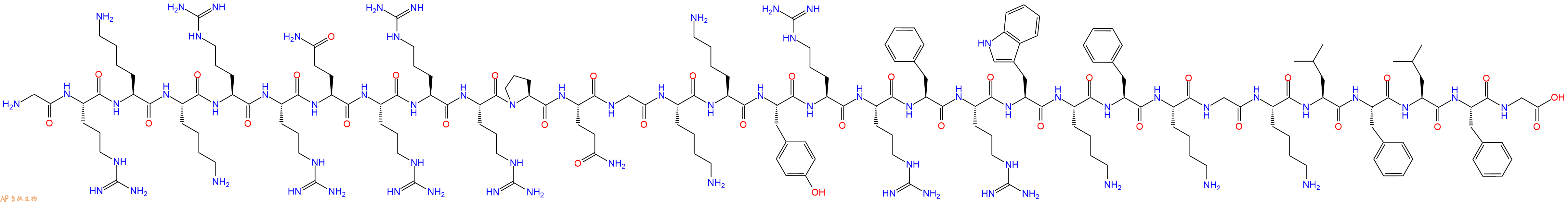 专肽生物产品H2N-Gly-Arg-Lys-Lys-Arg-Arg-Gln-Arg-Arg-Arg-Pro-Gln-Gly-Lys-Lys-Tyr-Arg-Arg-Phe-Arg-Trp-Lys-Phe-Lys-Gly-Lys-Leu-Phe-Leu-Phe-Gly-OH