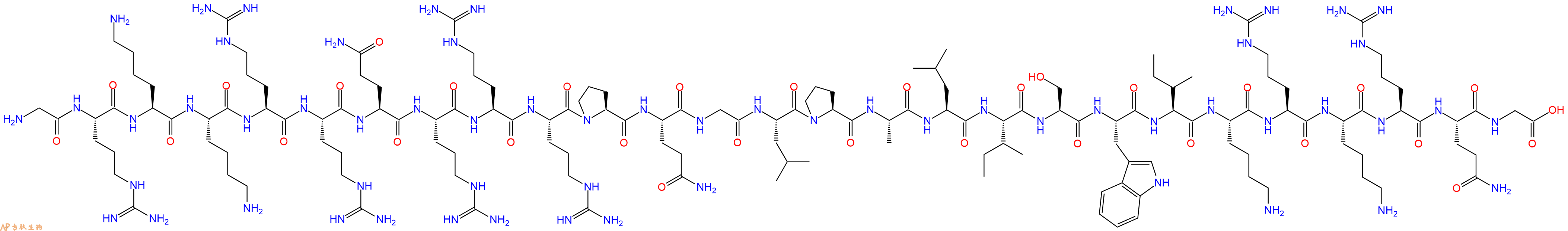 专肽生物产品H2N-Gly-Arg-Lys-Lys-Arg-Arg-Gln-Arg-Arg-Arg-Pro-Gln-Gly-Leu-Pro-Ala-Leu-Ile-Ser-Trp-Ile-Lys-Arg-Lys-Arg-Gln-Gly-OH