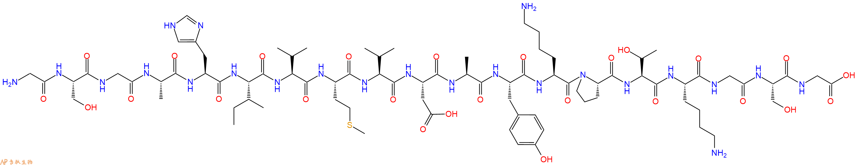 专肽生物产品H2N-Gly-Ser-Gly-Ala-His-Ile-Val-Met-Val-Asp-Ala-Tyr-Lys-Pro-Thr-Lys-Gly-Ser-Gly-OH