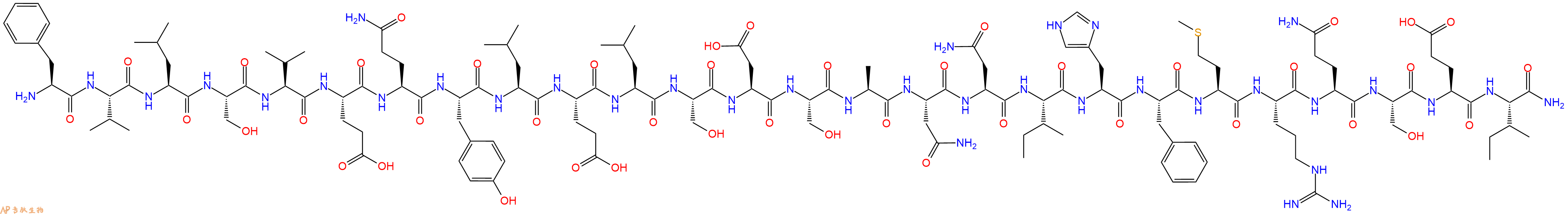 专肽生物产品H2N-Phe-Val-Leu-Ser-Val-Glu-Gln-Tyr-Leu-Glu-Leu-Ser-Asp-Ser-Ala-Asn-Asn-Ile-His-Phe-Met-Arg-Gln-Ser-Glu-Ile-CONH2