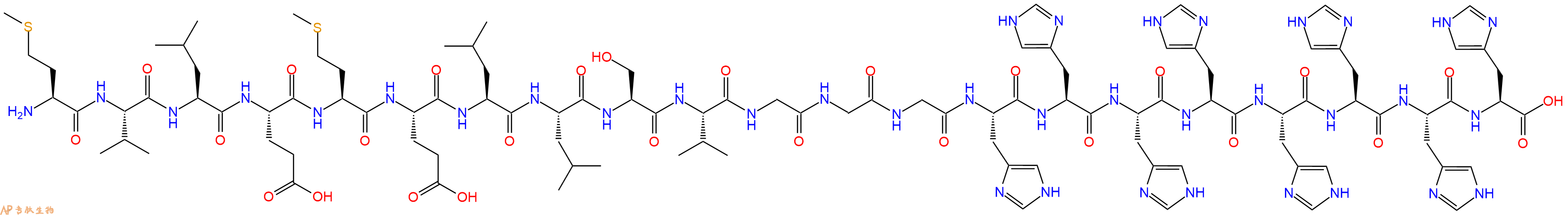 专肽生物产品H2N-Met-Val-Leu-Glu-Met-Glu-Leu-Leu-Ser-Val-Gly-Gly-Gly-His-His-His-His-His-His-His-His-OH