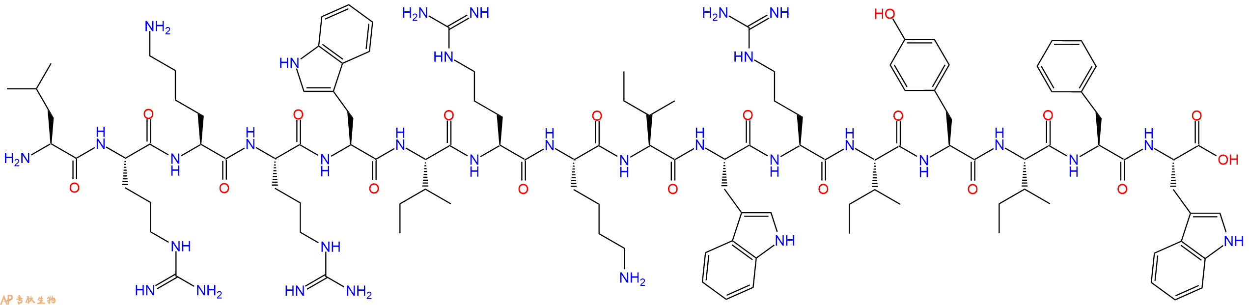 专肽生物产品H2N-Leu-Arg-Lys-Arg-Trp-Ile-Arg-Lys-Ile-Trp-Arg-Ile-Tyr-Ile-Phe-Trp-OH