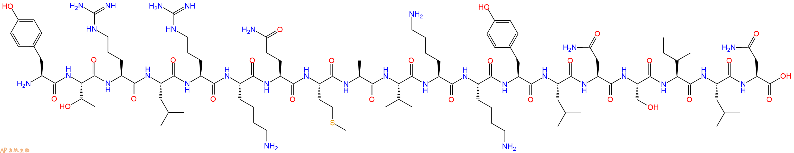 专肽生物产品H2N-Tyr-Thr-Arg-Leu-Arg-Lys-Gln-Met-Ala-Val-Lys-Lys-Tyr-Leu-Asn-Ser-Ile-Leu-Asn-OH