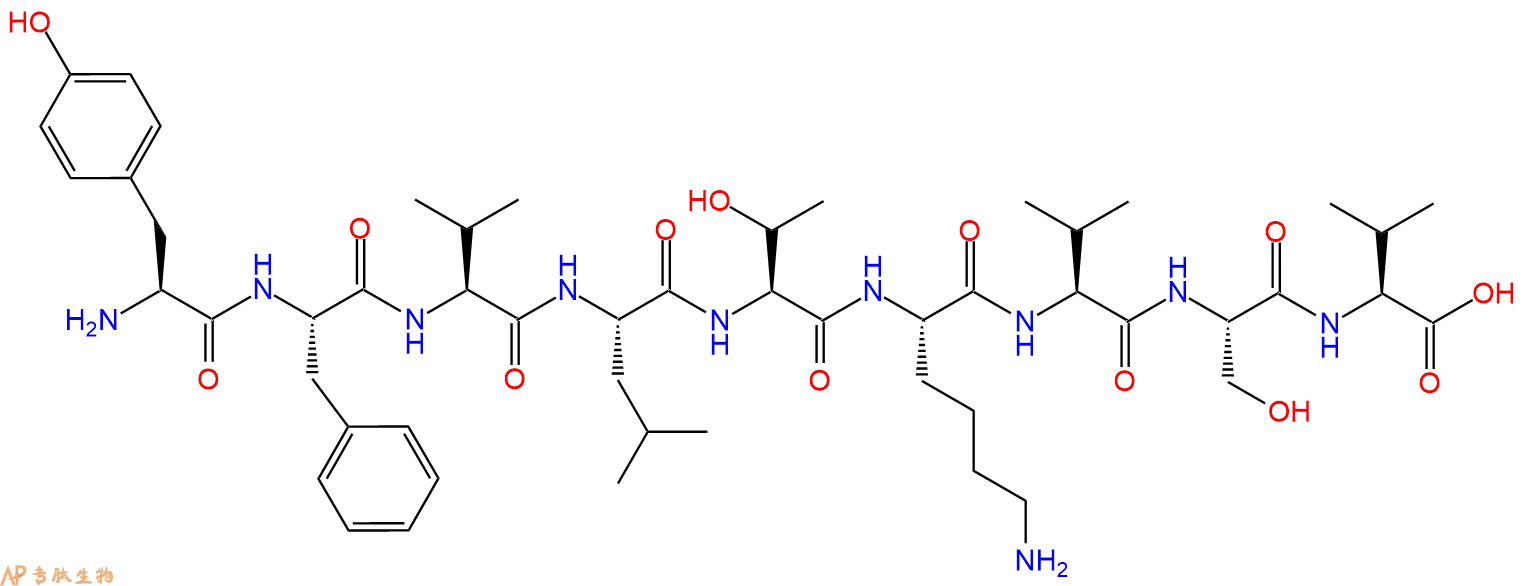 专肽生物产品H2N-Tyr-Phe-Val-Leu-Thr-Lys-Val-Ser-Val-OH