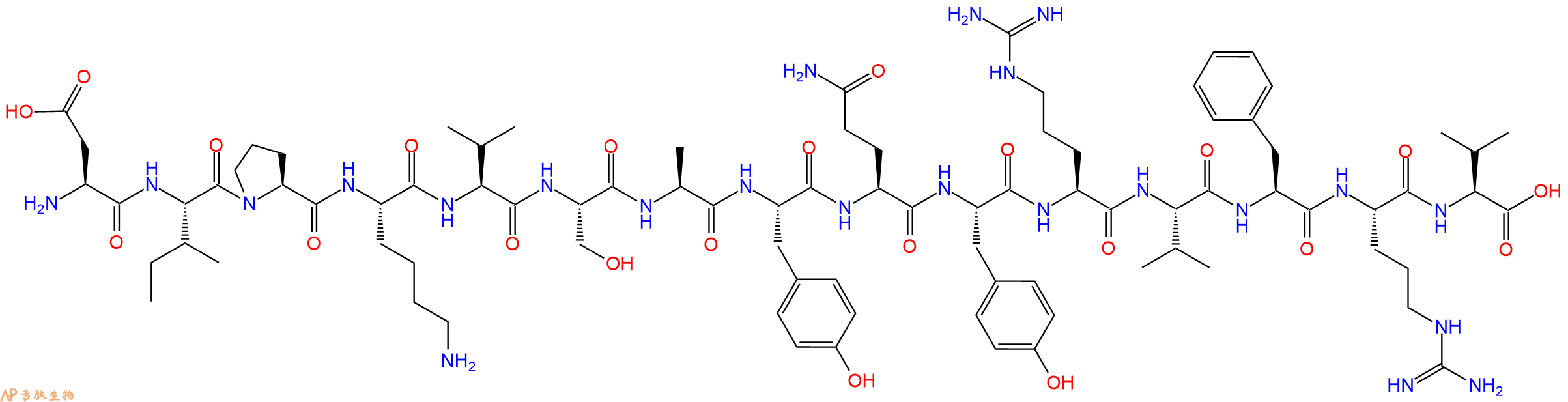 专肽生物产品H2N-Asp-Ile-Pro-Lys-Val-Ser-Ala-Tyr-Gln-Tyr-Arg-Val-Phe-Arg-Val-OH