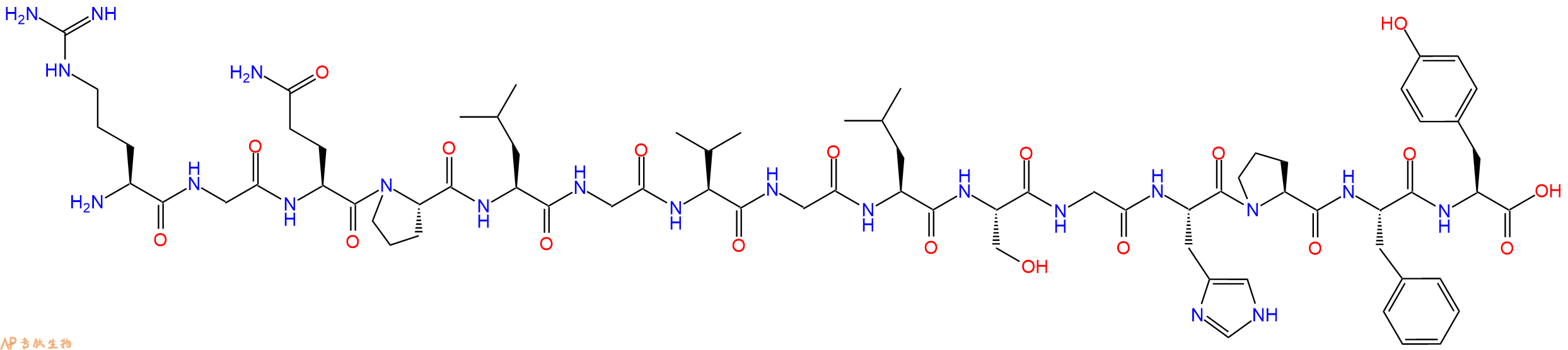 专肽生物产品H2N-Arg-Gly-Gln-Pro-Leu-Gly-Val-Gly-Leu-Ser-Gly-His-Pro-Phe-Tyr-OH