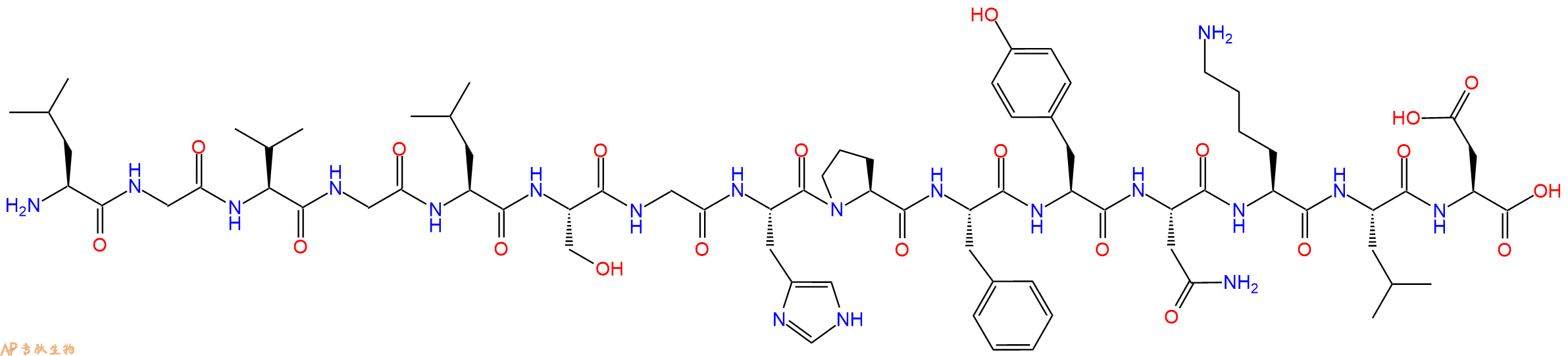 专肽生物产品H2N-Leu-Gly-Val-Gly-Leu-Ser-Gly-His-Pro-Phe-Tyr-Asn-Lys-Leu-Asp-OH