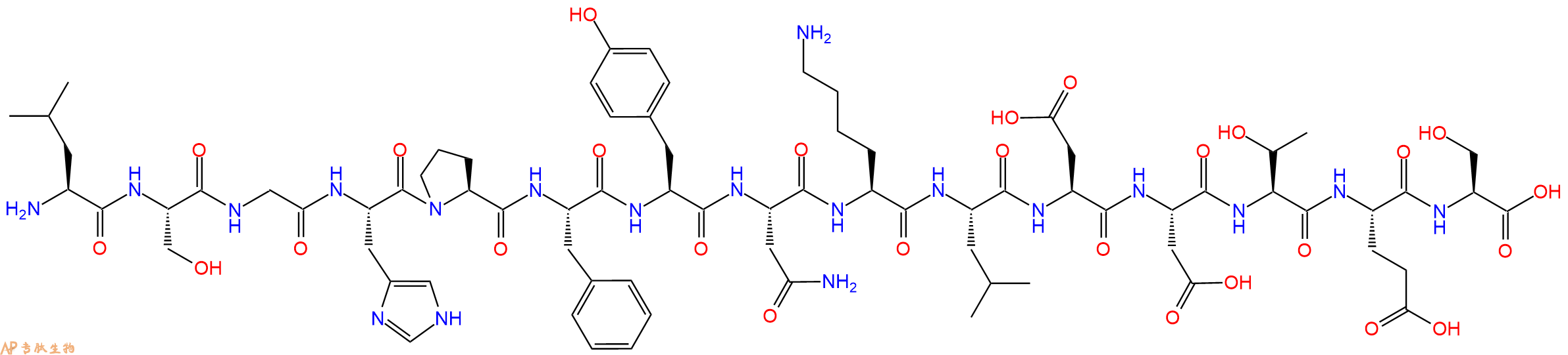 专肽生物产品H2N-Leu-Ser-Gly-His-Pro-Phe-Tyr-Asn-Lys-Leu-Asp-Asp-Thr-Glu-Ser-OH