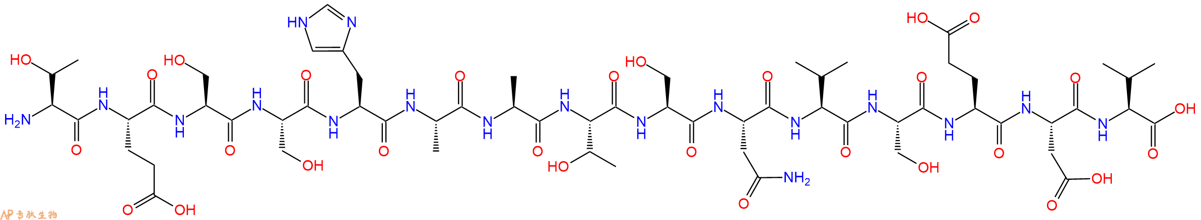 专肽生物产品H2N-Thr-Glu-Ser-Ser-His-Ala-Ala-Thr-Ser-Asn-Val-Ser-Glu-Asp-Val-OH