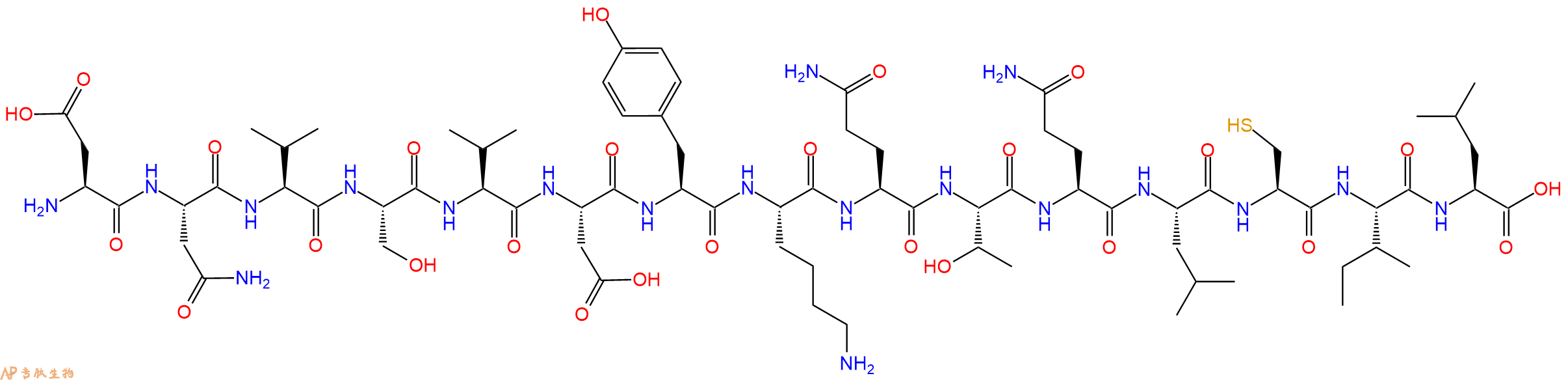 专肽生物产品H2N-Asp-Asn-Val-Ser-Val-Asp-Tyr-Lys-Gln-Thr-Gln-Leu-Cys-Ile-Leu-OH