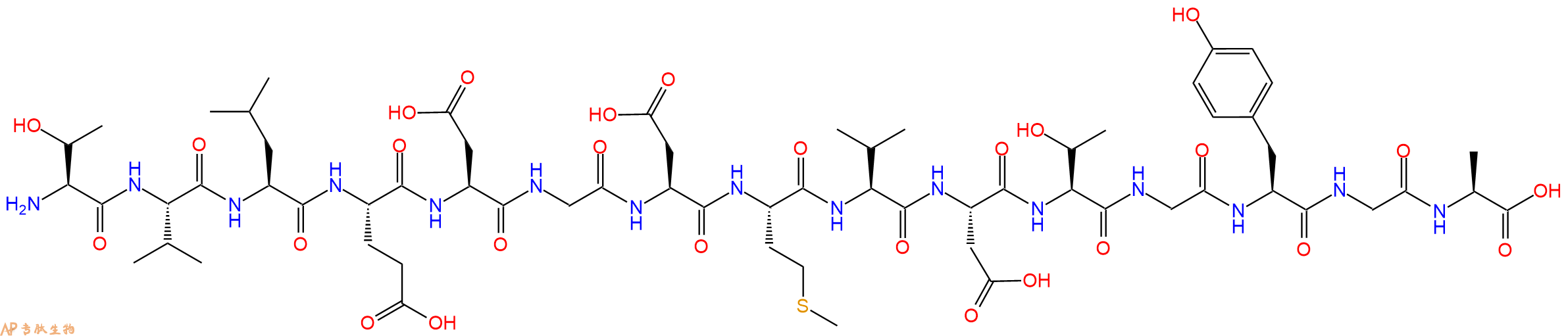 专肽生物产品H2N-Thr-Val-Leu-Glu-Asp-Gly-Asp-Met-Val-Asp-Thr-Gly-Tyr-Gly-Ala-OH