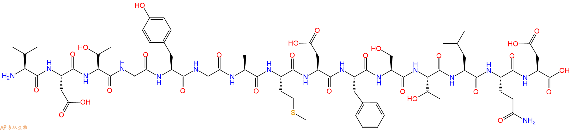 专肽生物产品H2N-Val-Asp-Thr-Gly-Tyr-Gly-Ala-Met-Asp-Phe-Ser-Thr-Leu-Gln-Asp-OH