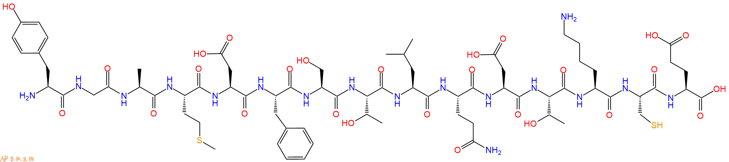 专肽生物产品H2N-Tyr-Gly-Ala-Met-Asp-Phe-Ser-Thr-Leu-Gln-Asp-Thr-Lys-Cys-Glu-OH