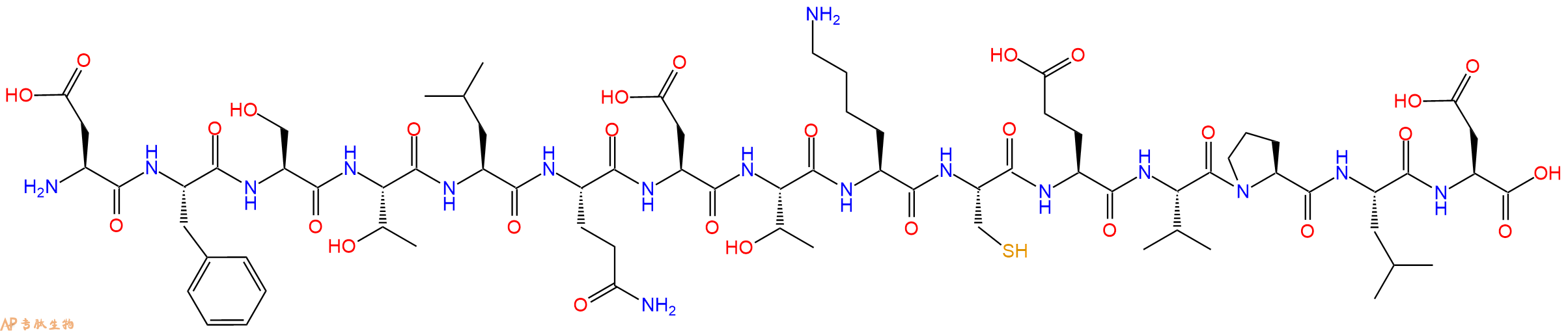 专肽生物产品H2N-Asp-Phe-Ser-Thr-Leu-Gln-Asp-Thr-Lys-Cys-Glu-Val-Pro-Leu-Asp-OH