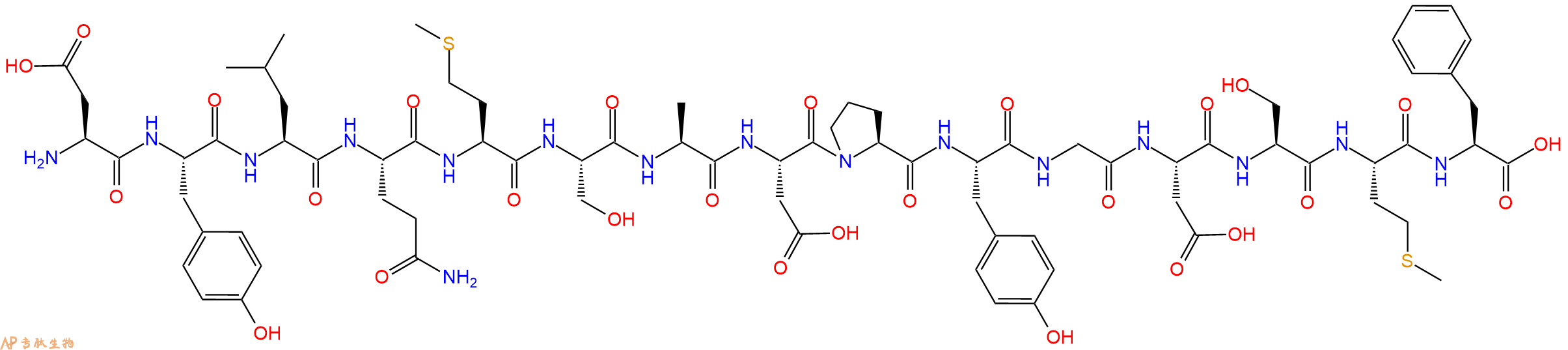 专肽生物产品H2N-Asp-Tyr-Leu-Gln-Met-Ser-Ala-Asp-Pro-Tyr-Gly-Asp-Ser-Met-Phe-OH