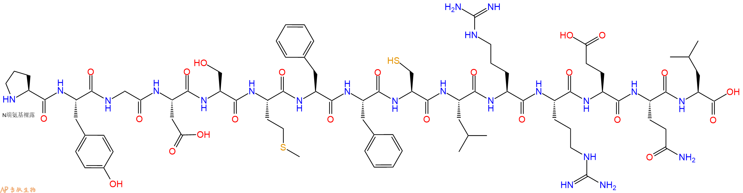 专肽生物产品H2N-Pro-Tyr-Gly-Asp-Ser-Met-Phe-Phe-Cys-Leu-Arg-Arg-Glu-Gln-Leu-OH