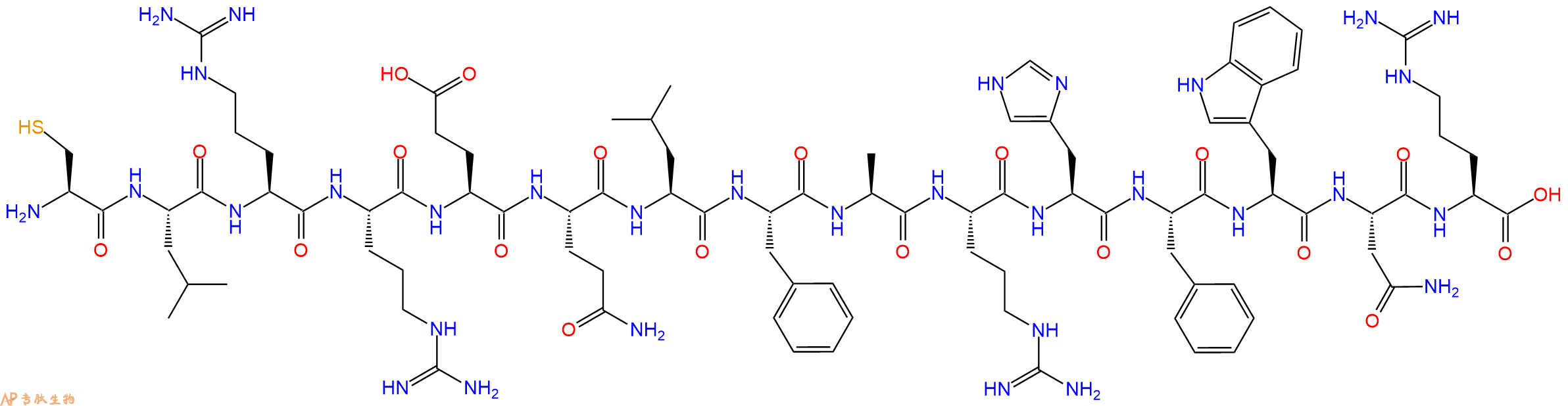专肽生物产品H2N-Cys-Leu-Arg-Arg-Glu-Gln-Leu-Phe-Ala-Arg-His-Phe-Trp-Asn-Arg-OH