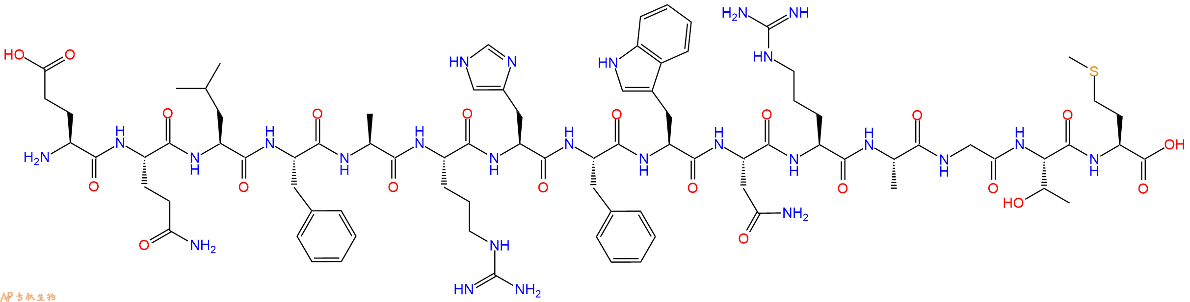 专肽生物产品H2N-Glu-Gln-Leu-Phe-Ala-Arg-His-Phe-Trp-Asn-Arg-Ala-Gly-Thr-Met-OH