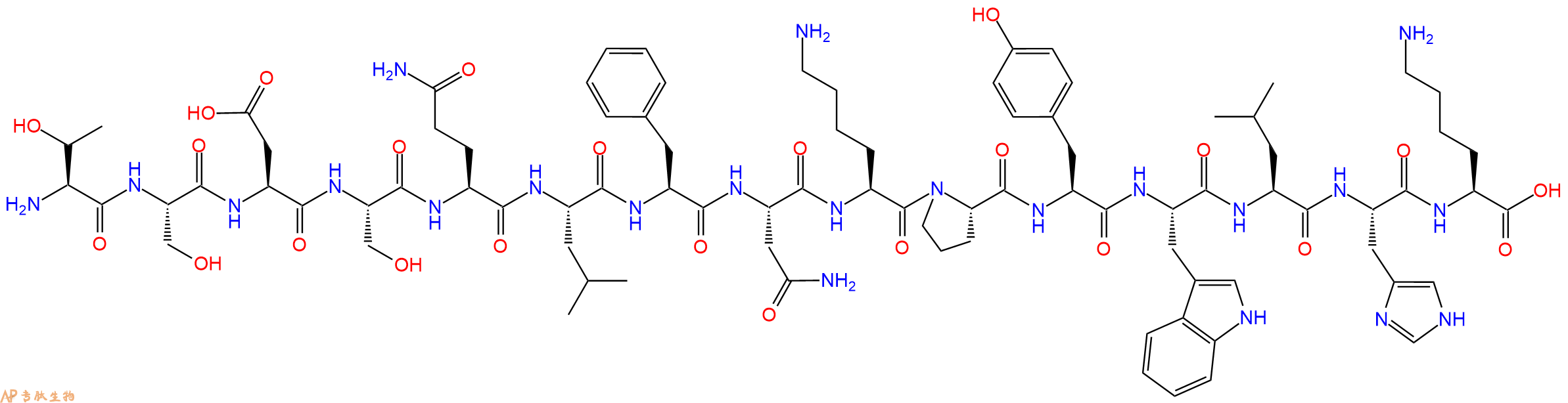 专肽生物产品H2N-Thr-Ser-Asp-Ser-Gln-Leu-Phe-Asn-Lys-Pro-Tyr-Trp-Leu-His-Lys-OH