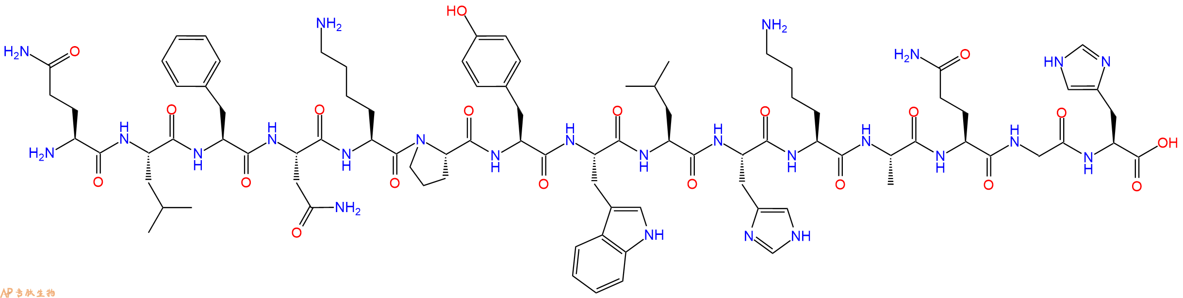 专肽生物产品H2N-Gln-Leu-Phe-Asn-Lys-Pro-Tyr-Trp-Leu-His-Lys-Ala-Gln-Gly-His-OH