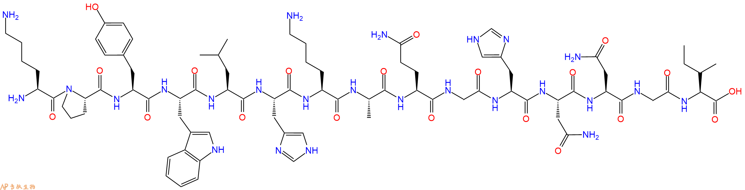 专肽生物产品H2N-Lys-Pro-Tyr-Trp-Leu-His-Lys-Ala-Gln-Gly-His-Asn-Asn-Gly-Ile-OH