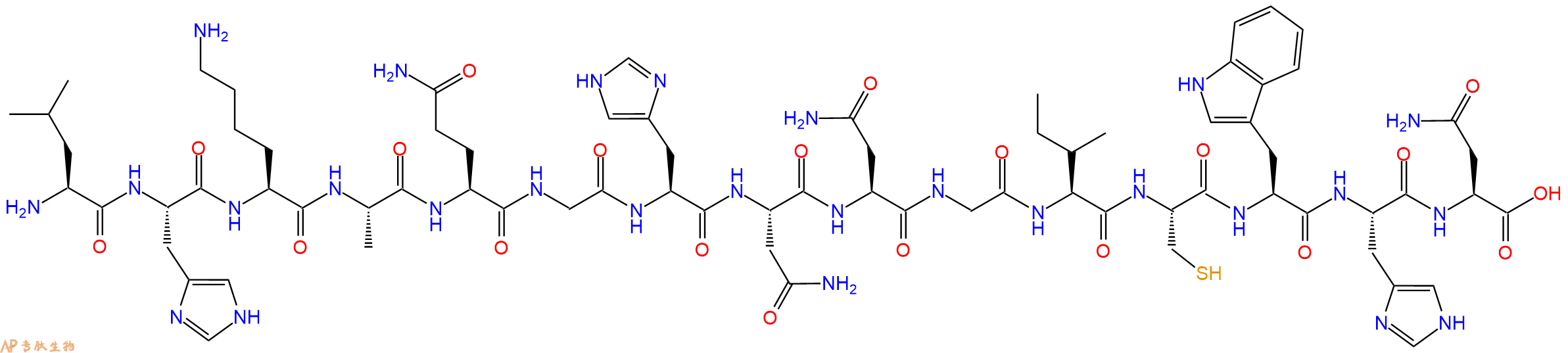 专肽生物产品H2N-Leu-His-Lys-Ala-Gln-Gly-His-Asn-Asn-Gly-Ile-Cys-Trp-His-Asn-OH