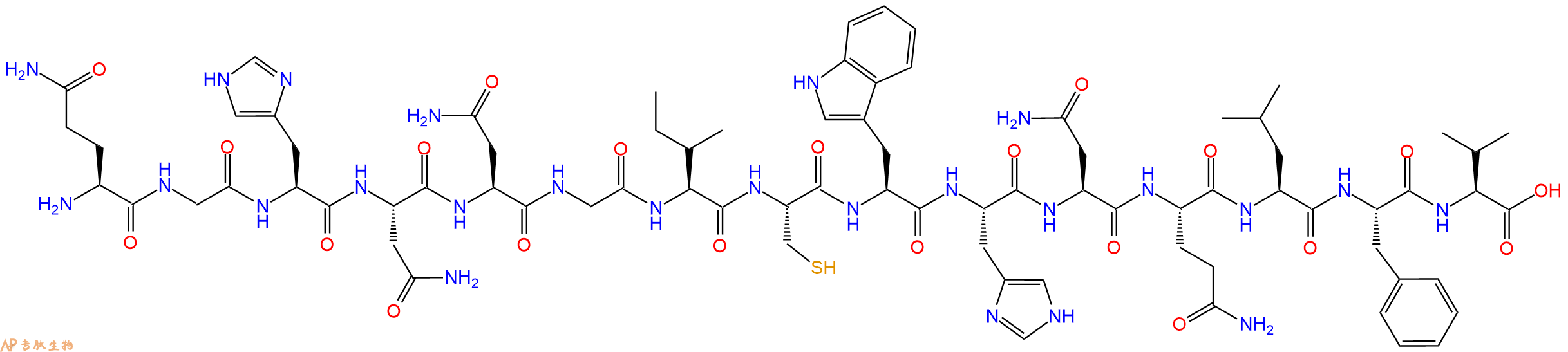 专肽生物产品H2N-Gln-Gly-His-Asn-Asn-Gly-Ile-Cys-Trp-His-Asn-Gln-Leu-Phe-Val-OH