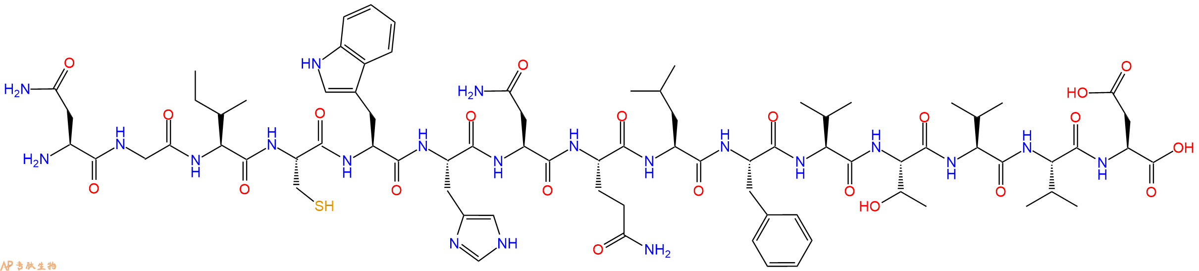 专肽生物产品H2N-Asn-Gly-Ile-Cys-Trp-His-Asn-Gln-Leu-Phe-Val-Thr-Val-Val-Asp-OH
