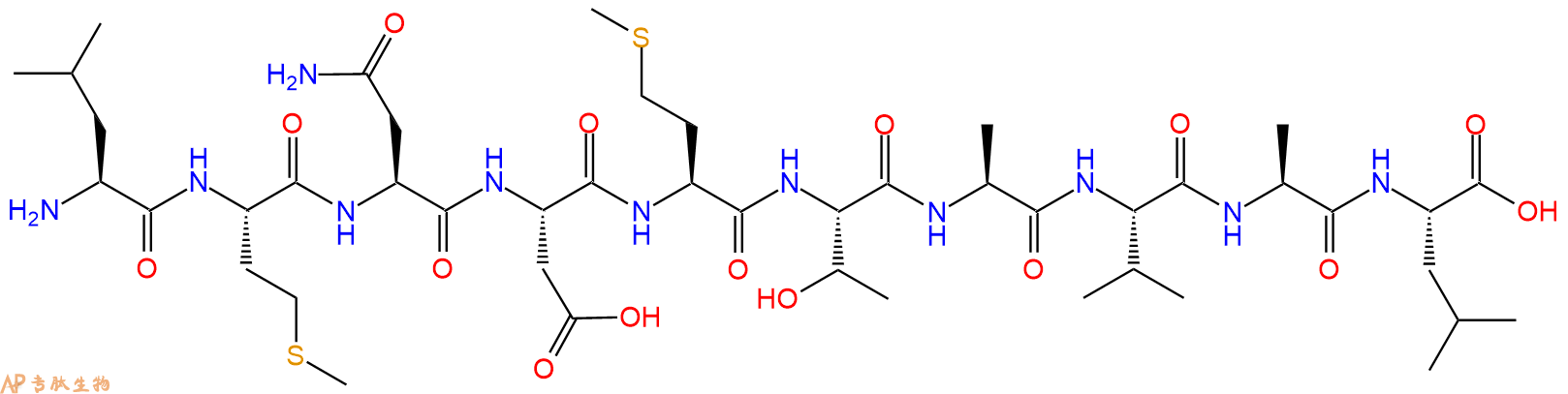 专肽生物产品H2N-Leu-Met-Asn-Asp-Met-Thr-Ala-Val-Ala-Leu-OH
