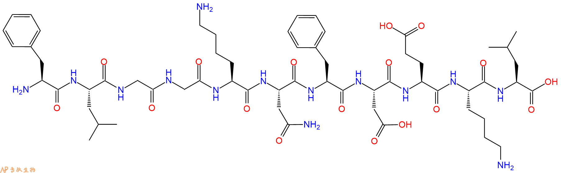 专肽生物产品H2N-Phe-Leu-Gly-Gly-Lys-Asn-Phe-Asp-Glu-Lys-Leu-OH