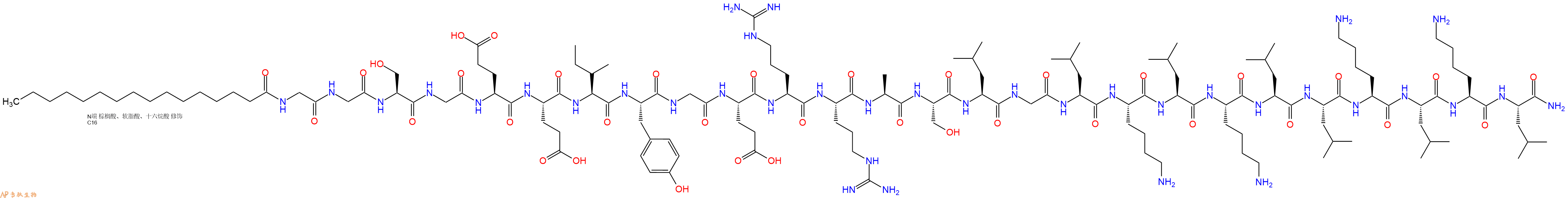 专肽生物产品Palmitoyl-Gly-Gly-Ser-Gly-Glu-Glu-Ile-Tyr-Gly-Glu-Arg-Arg-Ala-Ser-Leu-Gly-Leu-Lys-Leu-Lys-Leu-Leu-Lys-Leu-Lys-Leu-CONH2