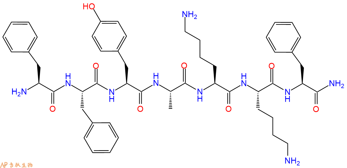专肽生物产品H2N-Phe-Phe-Tyr-Ala-Lys-Lys-Phe-CONH2
