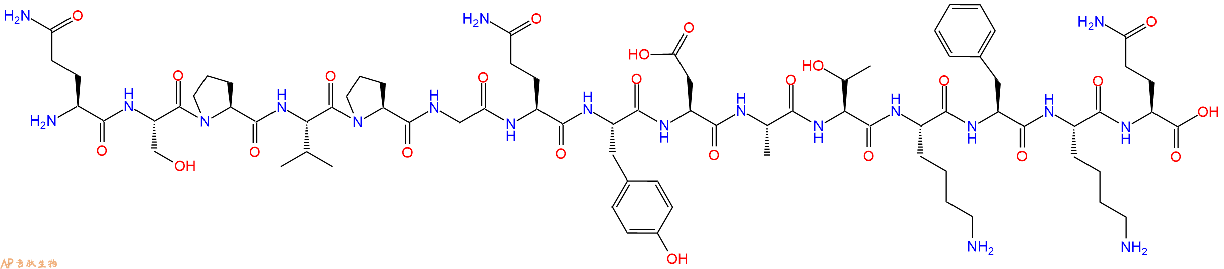 专肽生物产品H2N-Gln-Ser-Pro-Val-Pro-Gly-Gln-Tyr-Asp-Ala-Thr-Lys-Phe-Lys-Gln-OH