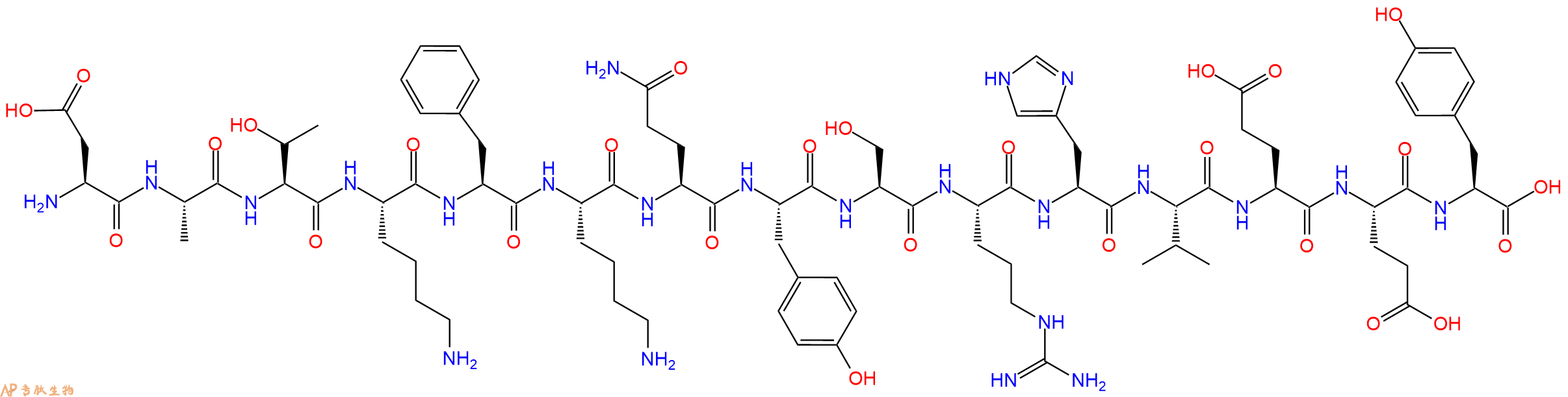 专肽生物产品H2N-Asp-Ala-Thr-Lys-Phe-Lys-Gln-Tyr-Ser-Arg-His-Val-Glu-Glu-Tyr-OH