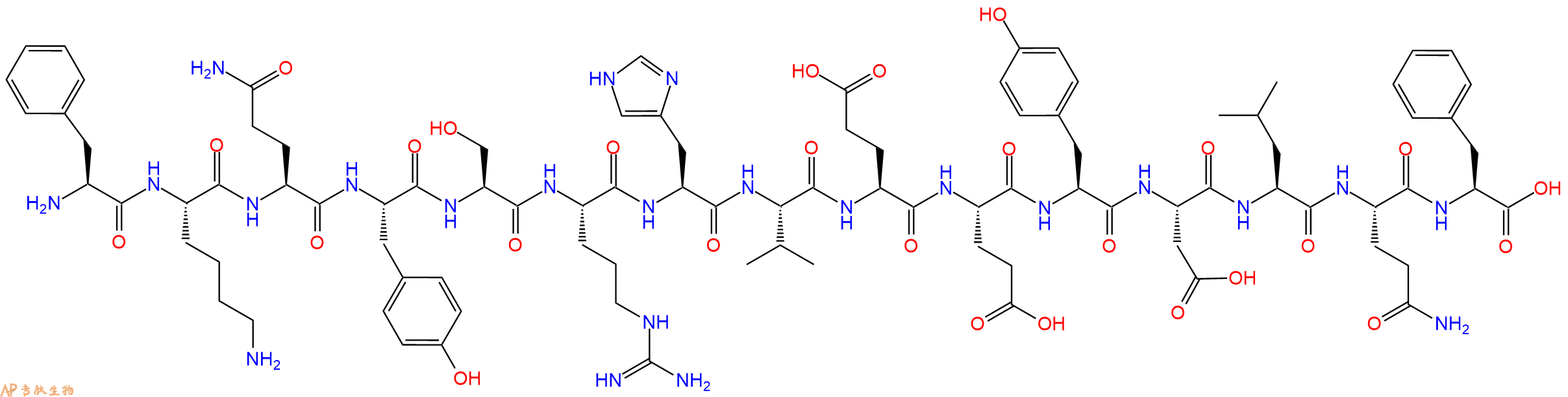专肽生物产品H2N-Phe-Lys-Gln-Tyr-Ser-Arg-His-Val-Glu-Glu-Tyr-Asp-Leu-Gln-Phe-OH