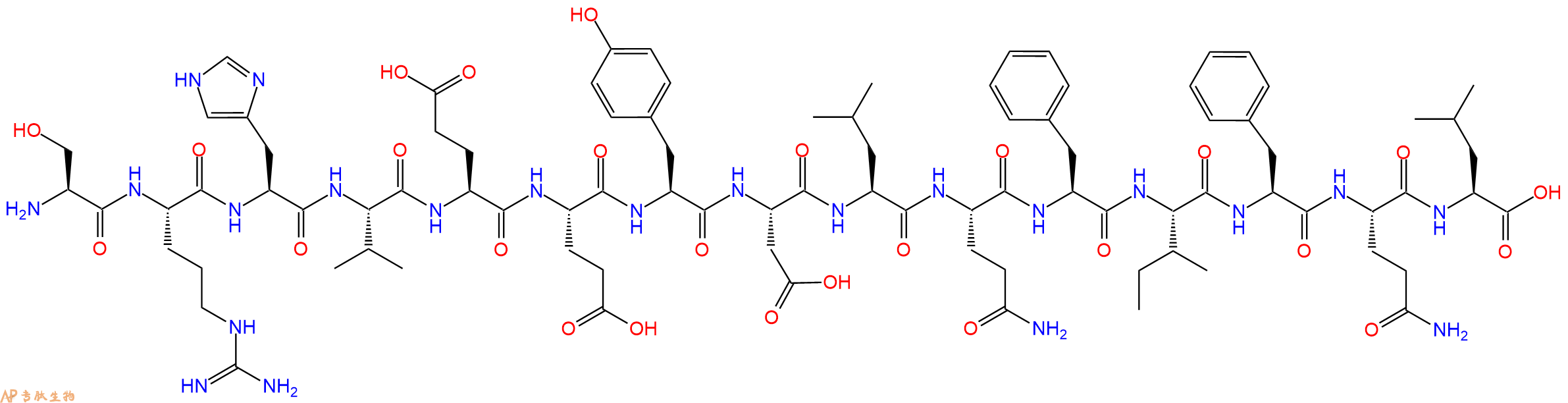 专肽生物产品H2N-Ser-Arg-His-Val-Glu-Glu-Tyr-Asp-Leu-Gln-Phe-Ile-Phe-Gln-Leu-OH