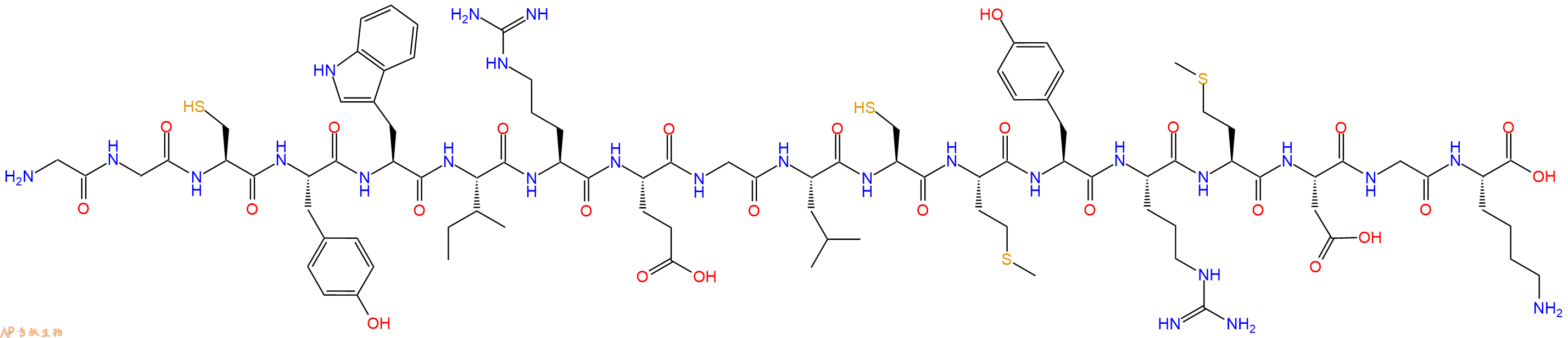 专肽生物产品H2N-Gly-Gly-Cys-Tyr-Trp-Ile-Arg-Glu-Gly-Leu-Cys-Met-Tyr-Arg-Met-Asp-Gly-Lys-OH