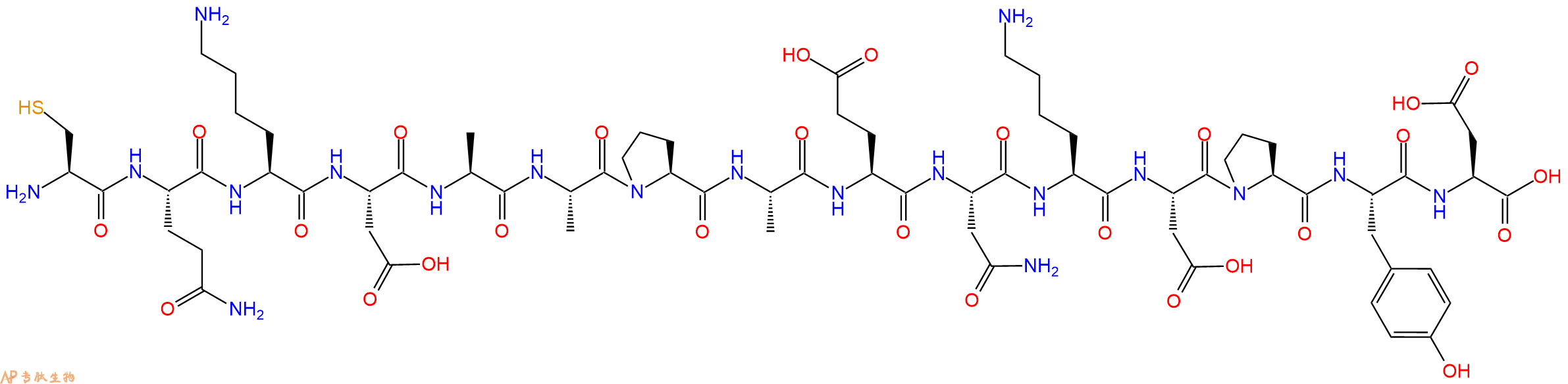 专肽生物产品H2N-Cys-Gln-Lys-Asp-Ala-Ala-Pro-Ala-Glu-Asn-Lys-Asp-Pro-Tyr-Asp-OH