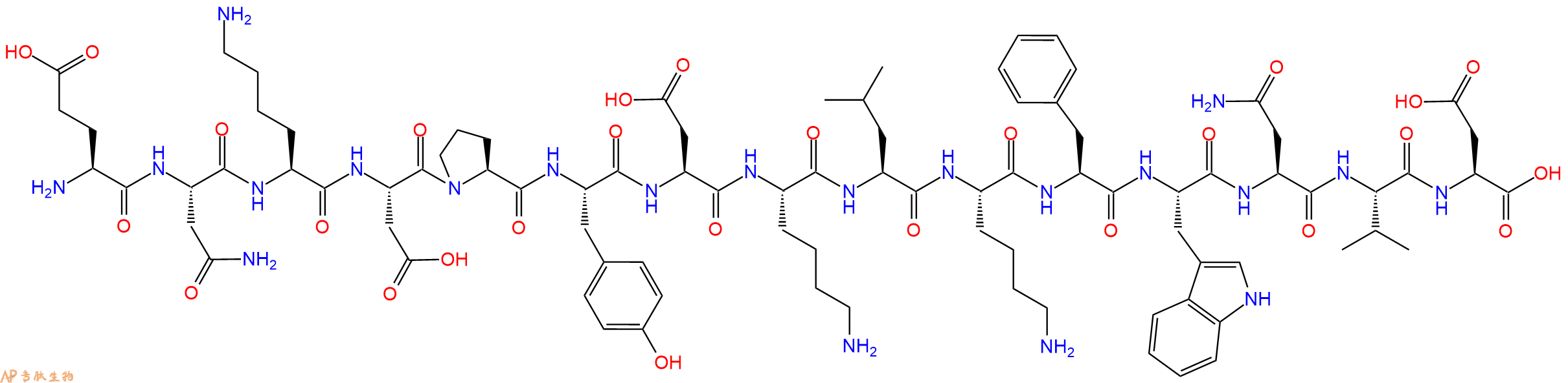 专肽生物产品H2N-Glu-Asn-Lys-Asp-Pro-Tyr-Asp-Lys-Leu-Lys-Phe-Trp-Asn-Val-Asp-OH
