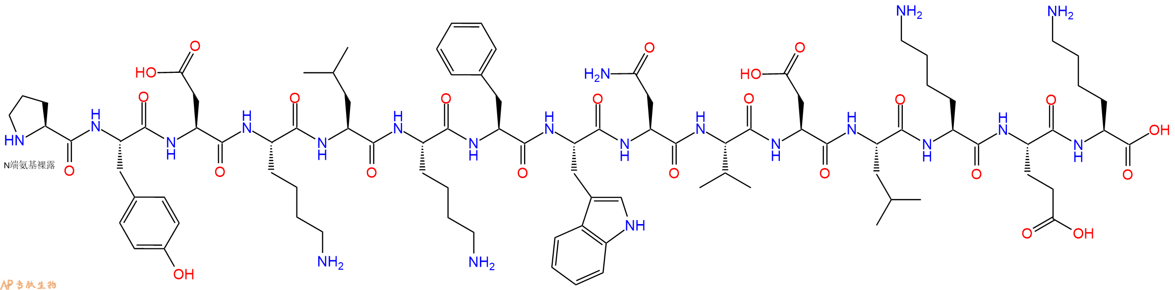 专肽生物产品H2N-Pro-Tyr-Asp-Lys-Leu-Lys-Phe-Trp-Asn-Val-Asp-Leu-Lys-Glu-Lys-OH