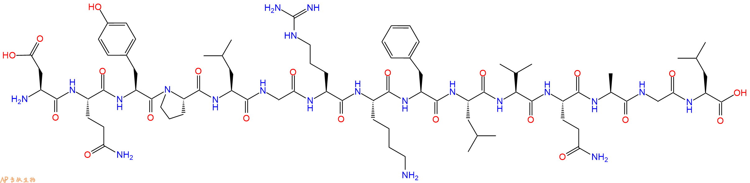 专肽生物产品H2N-Asp-Gln-Tyr-Pro-Leu-Gly-Arg-Lys-Phe-Leu-Val-Gln-Ala-Gly-Leu-OH