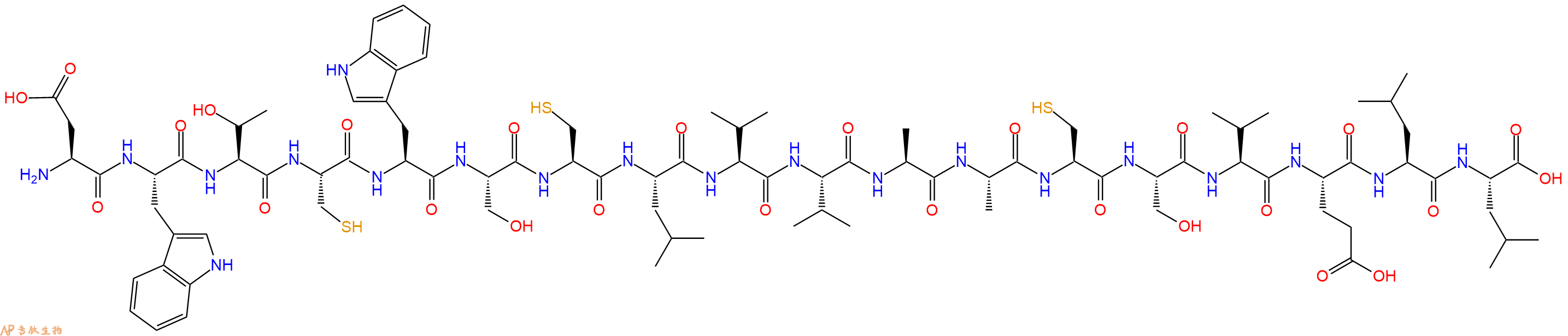 专肽生物产品H2N-Asp-Trp-Thr-Cys-Trp-Ser-Cys-Leu-Val-Val-Ala-Ala-Cys-Ser-Val-Glu-Leu-Leu-OH