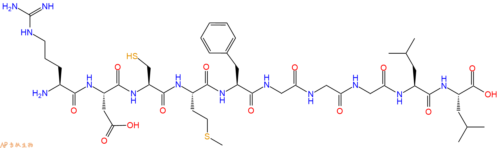 专肽生物产品H2N-Arg-Asp-Cys-Met-Phe-Gly-Gly-Gly-Leu-Leu-OH