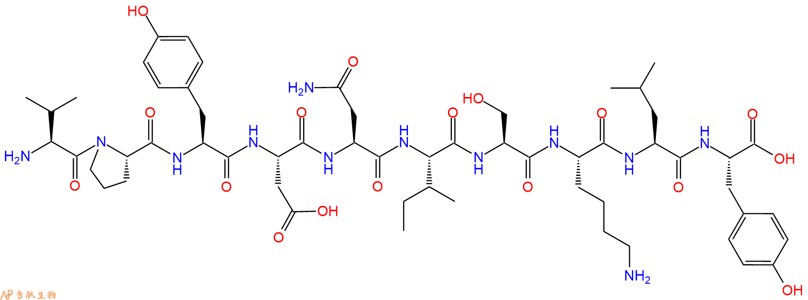 专肽生物产品H2N-Val-Pro-Tyr-Asp-Asn-Ile-Ser-Lys-Leu-Tyr-OH