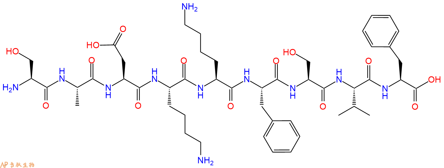 专肽生物产品H2N-Ser-Ala-Asp-Lys-Lys-Phe-Ser-Val-Phe-OH