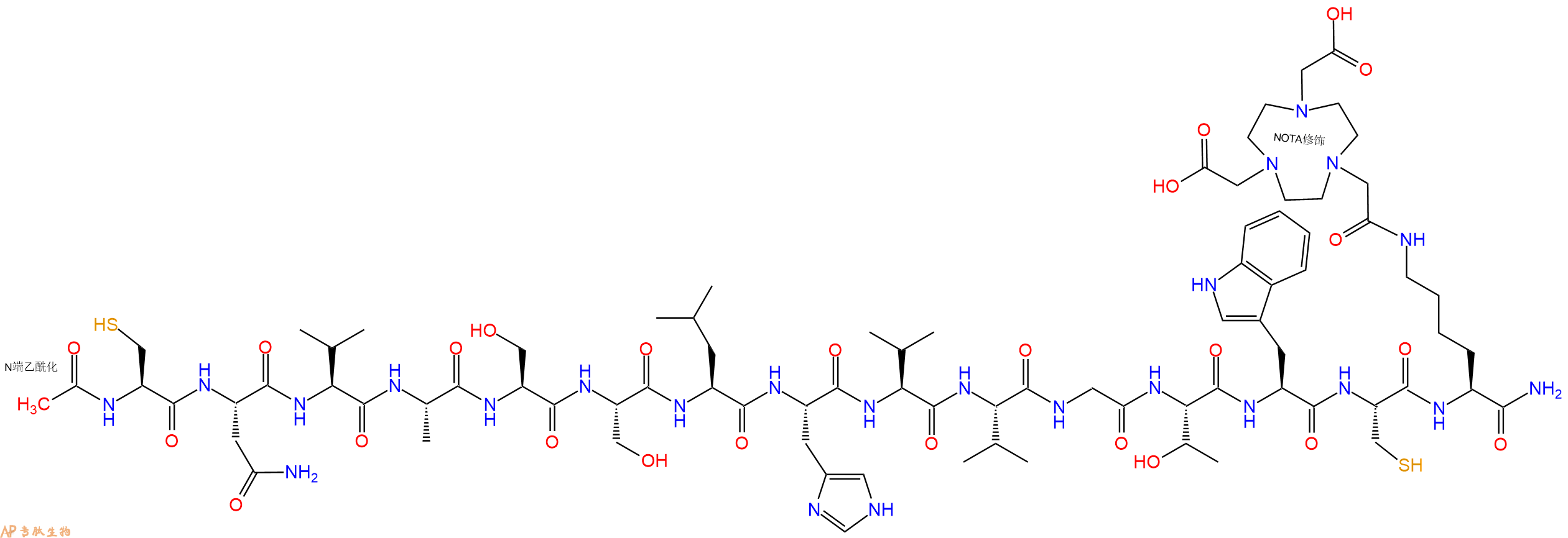专肽生物产品Ac-Cys-Asn-Val-Ala-Ser-Ser-Leu-His-Val-Val-Gly-Thr-Trp-Cys-Lys(NOTA)-CONH2