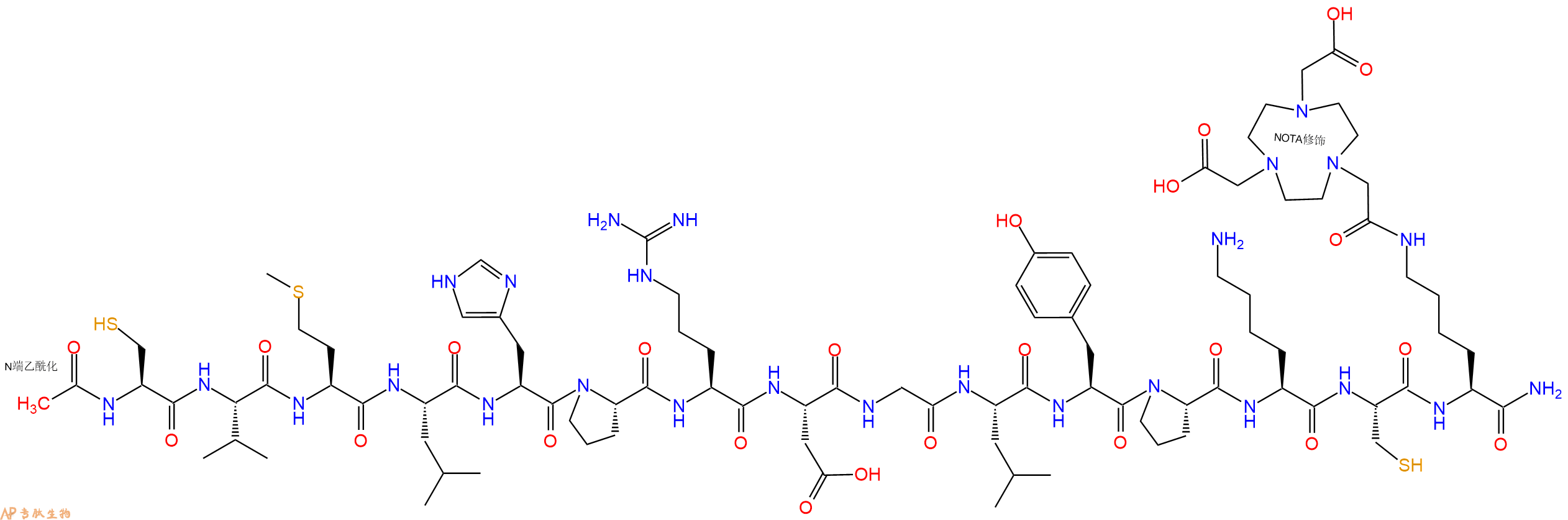 专肽生物产品Ac-Cys-Val-Met-Leu-His-Pro-Arg-Asp-Gly-Leu-Tyr-Pro-Lys-Cys-Lys(NOTA)-CONH2