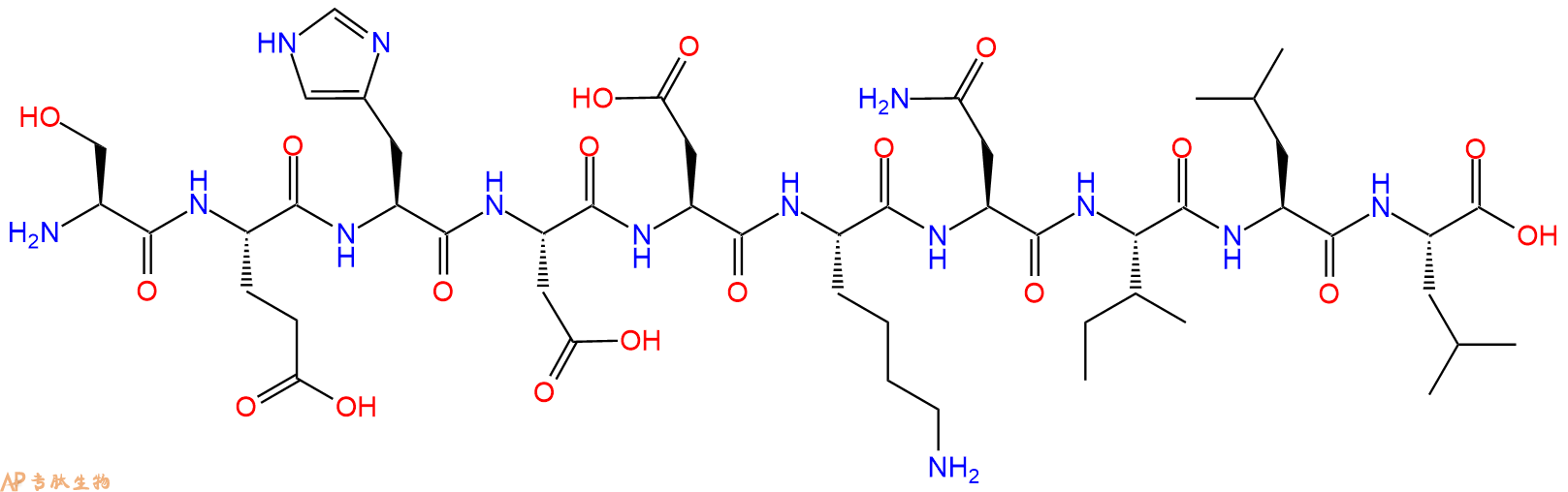 专肽生物产品H2N-Ser-Glu-His-Asp-Asp-Lys-Asn-Ile-Leu-Leu-OH