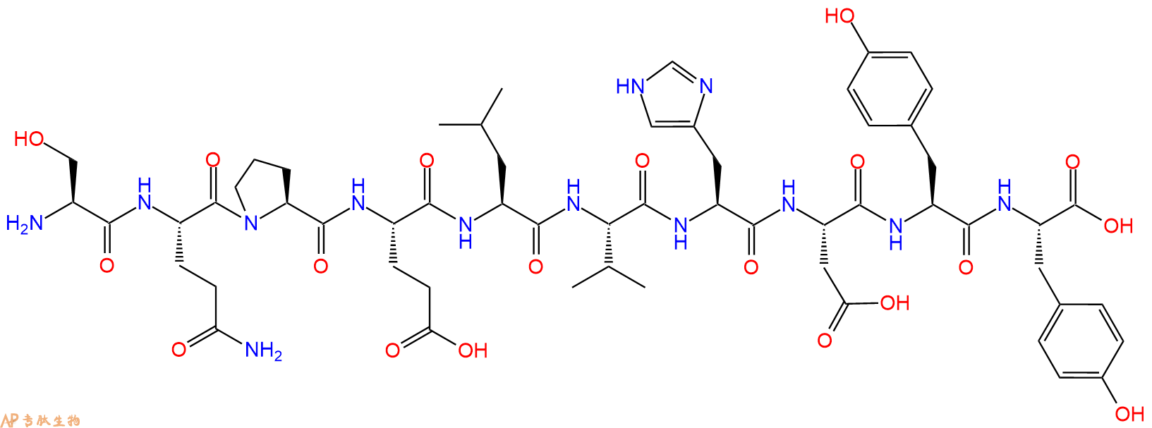 专肽生物产品H2N-Ser-Gln-Pro-Glu-Leu-Val-His-Asp-Tyr-Tyr-OH